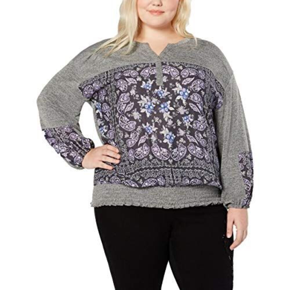 Style & Co Plus Size Paisley Print Peasant Top